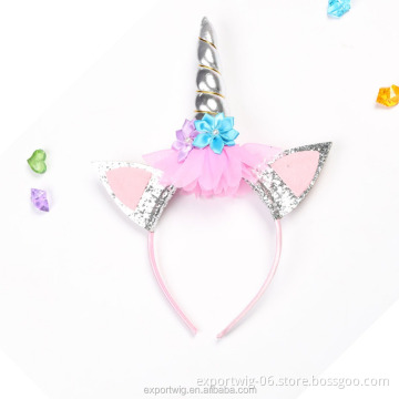 Wholesale Hair Accessories New Design Hair Band Kids Fabric Elastic Unicorn Headband Colorful Flower Hair Band for Baby Girl
